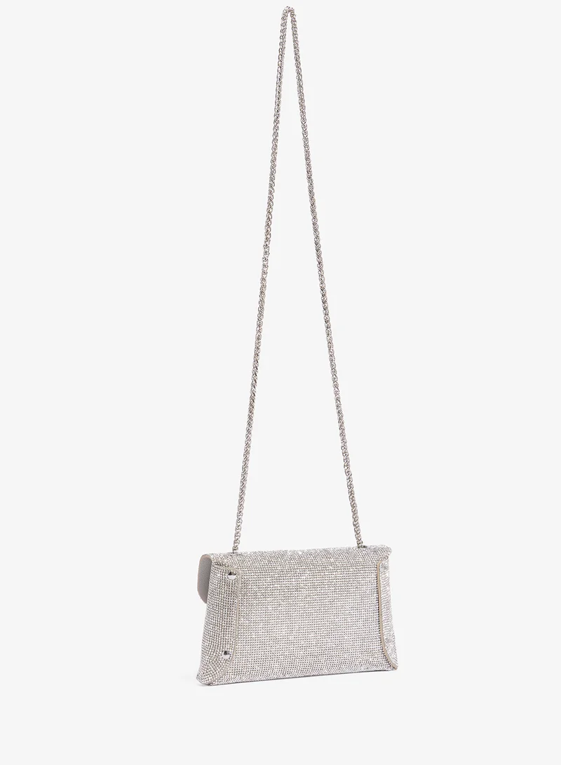 Khizana Rhinestone Embellished Detailed Silver Clutch